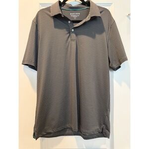 Maelreg Mens Performance Polo Shirt Large Grey Black Striped Golf Short Sleeve
